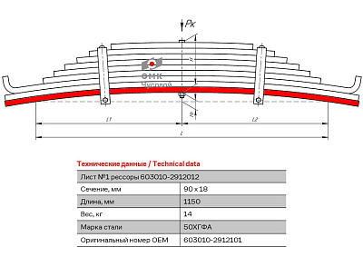 Лист №1 Рессора задняя для прицепа ЧМЗАП 9 листов